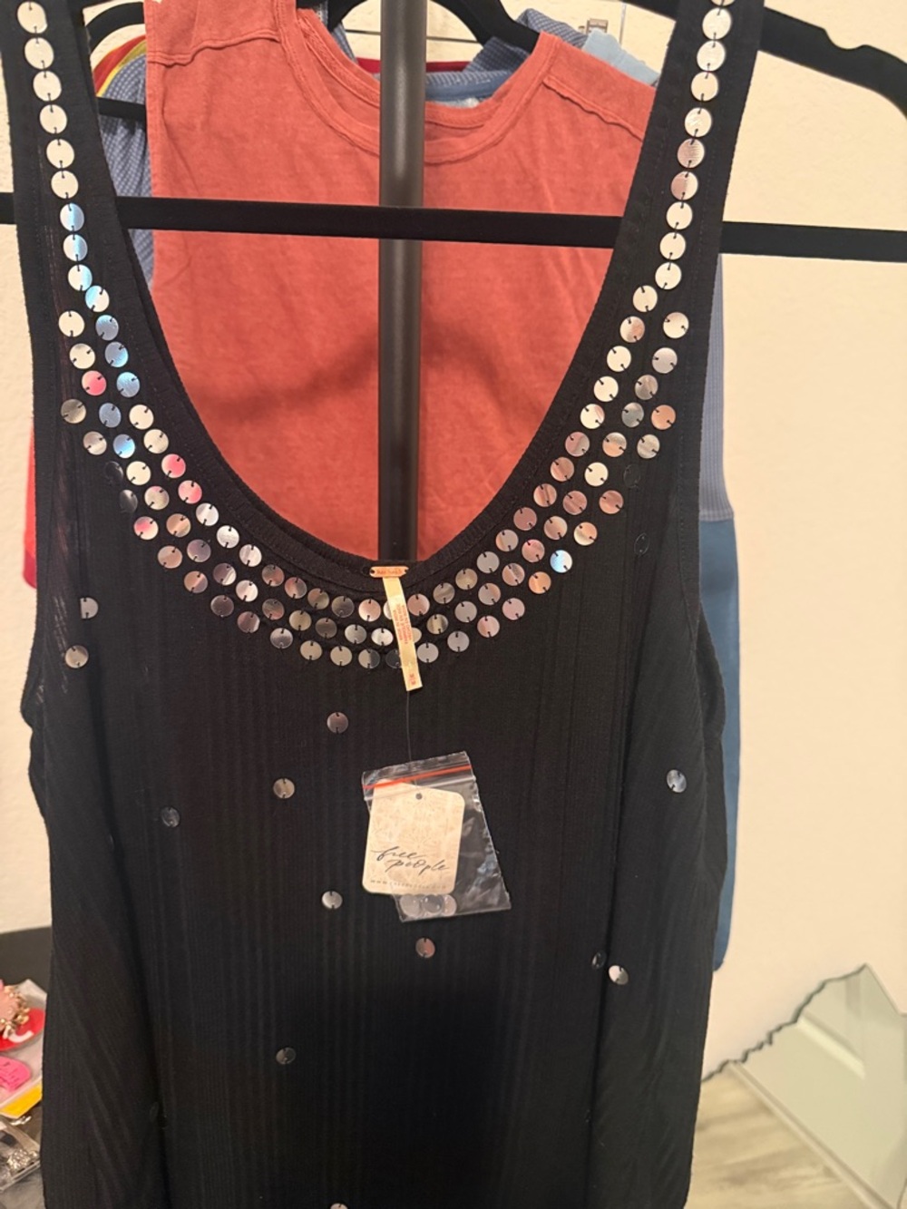 Free People Black Sequin Scoop Tank